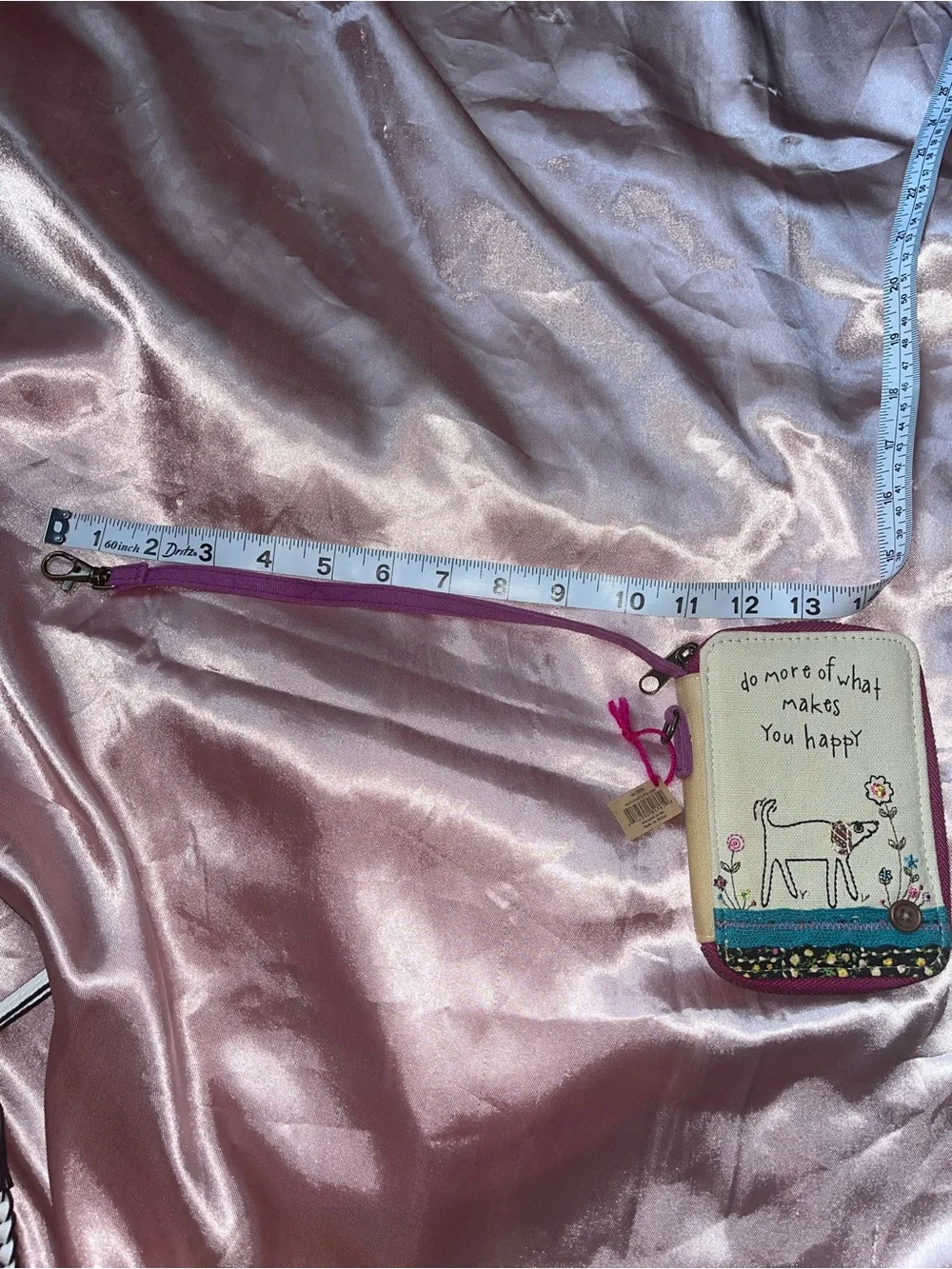 NATURAL LIFE Canvas Wristlet with Purple Strap and Pink Stitching